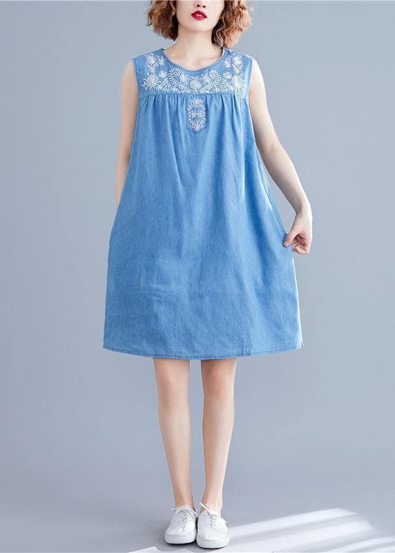 DIY sleeveless embroidery Cotton clothes Women Work denim blue Dresses summer SDM190524