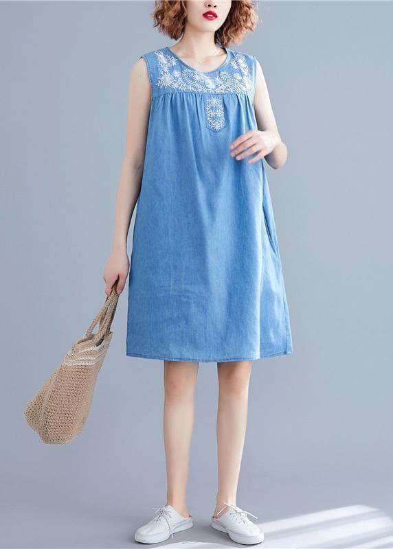 DIY sleeveless embroidery Cotton clothes Women Work denim blue Dresses summer SDM190524