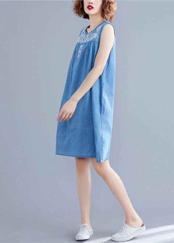 DIY sleeveless embroidery Cotton clothes Women Work denim blue Dresses summer SDM190524