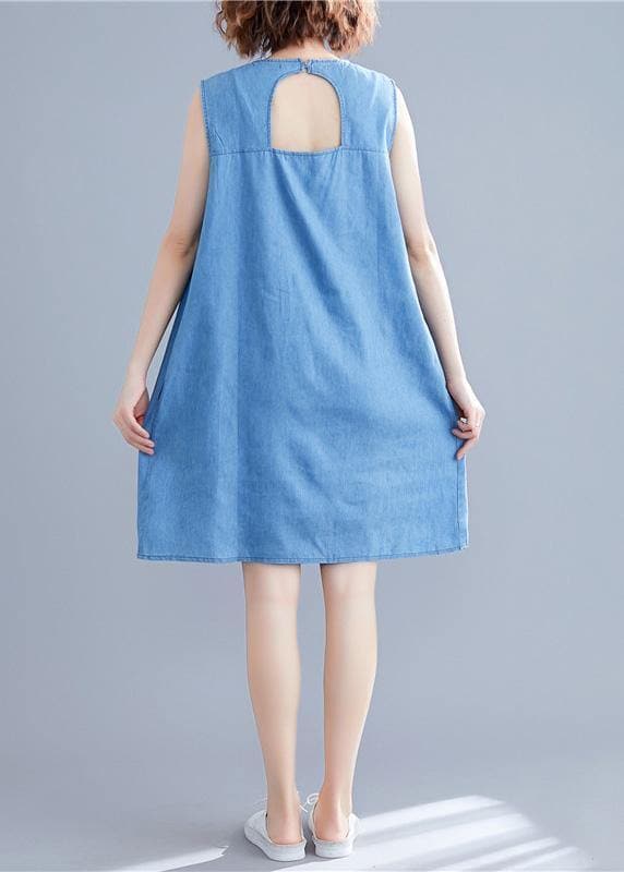 DIY sleeveless embroidery Cotton clothes Women Work denim blue Dresses summer SDM190524