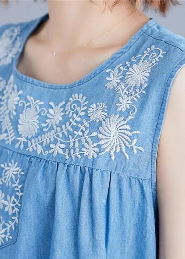 DIY sleeveless embroidery Cotton clothes Women Work denim blue Dresses summer SDM190524