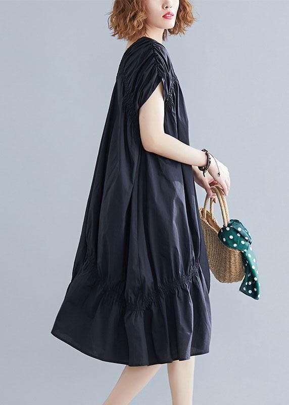 DIY v neck Cinched Cotton clothes Shape black Dresses SDM200425