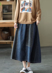 Dark Blue Denim Skirt Elastic Waist Button Spring GK-SKTS220228