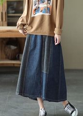 Dark Blue Denim Skirt Elastic Waist Button Spring GK-SKTS220228