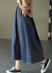 Dark Blue Denim Skirt Elastic Waist Button Spring GK-SKTS220228