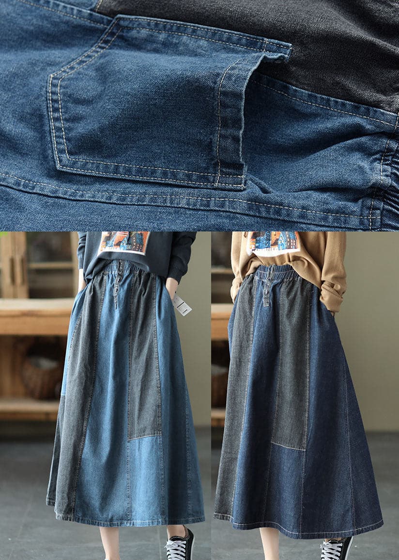 Dark Blue Denim Skirt Elastic Waist Button Spring GK-SKTS220228