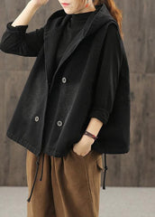 Denim Black Waistcoat 2021 Autumn Loose Large Size Tooling Double Breasted Hooded Vest TCT200915