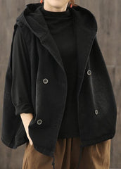 Denim Black Waistcoat 2021 Autumn Loose Large Size Tooling Double Breasted Hooded Vest TCT200915