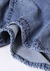 Denim Blue Cotton Tops And Shorts Two Piece Set Outfits Hooded Drawstring Summer WG-TPIEC220722