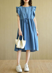 Denim Blue Loose Butterfly Sleeve Summer Cotton Dress TR-SDL210805