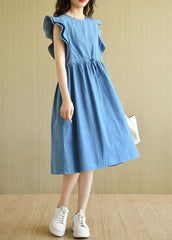 Denim Blue Loose Butterfly Sleeve Summer Cotton Dress TR-SDL210805