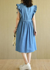 Denim Blue Loose Butterfly Sleeve Summer Cotton Dress TR-SDL210805