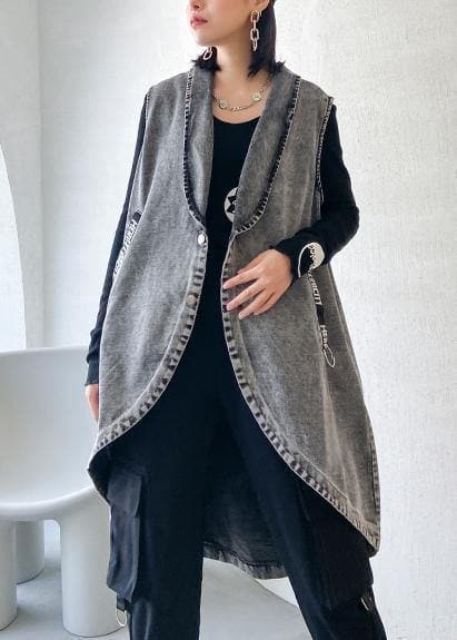 Denim Vest vest jacket loose mid-length waistband outer wear AT-TCT200909