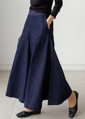 Elegant Blue Pockets Wide Leg Denim Pants Spring HS-CPTS220407