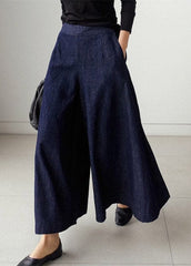 Elegant Blue Pockets Wide Leg Denim Pants Spring HS-CPTS220407