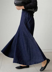 Elegant Blue Pockets Wide Leg Denim Pants Spring HS-CPTS220407