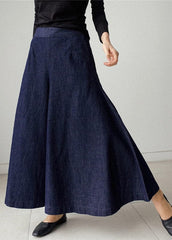 Elegant Blue Pockets Wide Leg Denim Pants Spring HS-CPTS220407