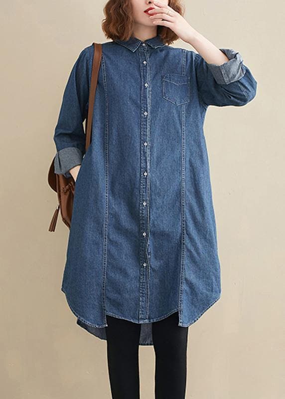 Elegant Lapel Patchwork Top Pattern Denim Blue Top CDG2101041
