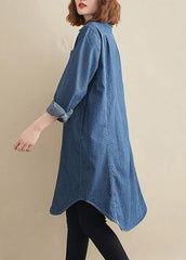 Elegant Lapel Patchwork Top Pattern Denim Blue Top CDG2101041