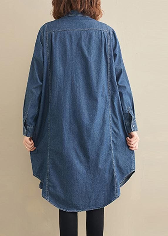 Elegant Lapel Patchwork Top Pattern Denim Blue Top CDG2101041