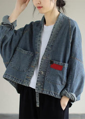 Elegant V Neck Button Down Spring Clothes Fashion Ideas Denim Blue Coats CTS210115
