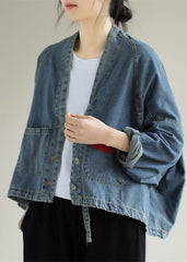 Elegant V Neck Button Down Spring Clothes Fashion Ideas Denim Blue Coats CTS210115