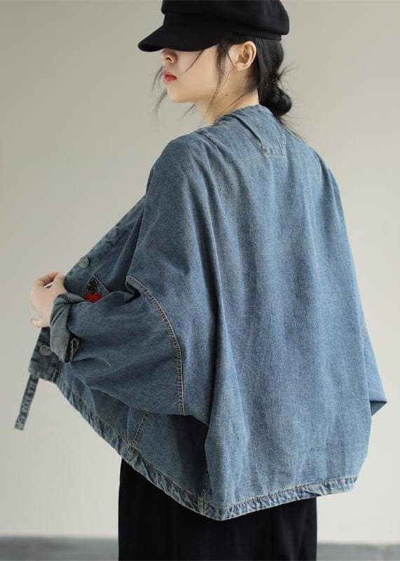 Elegant V Neck Button Down Spring Clothes Fashion Ideas Denim Blue Coats CTS210115