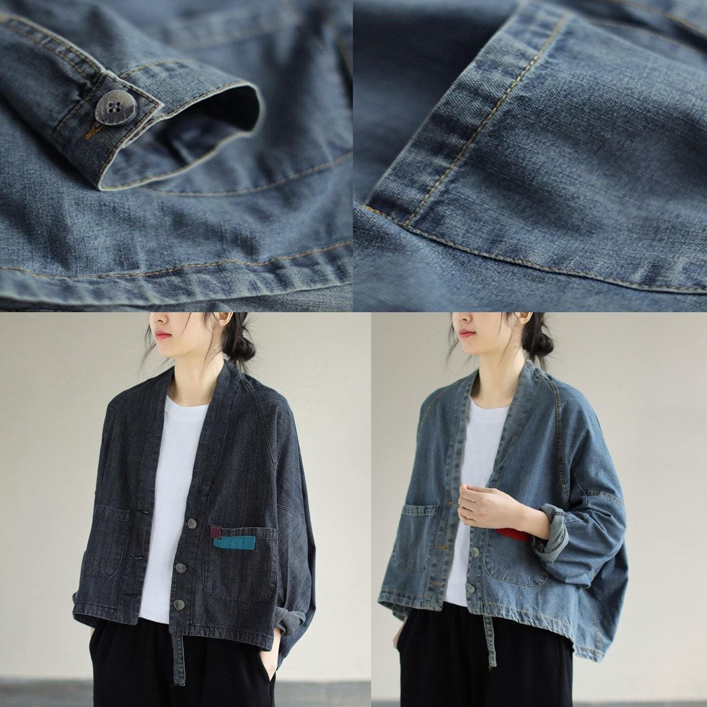 Elegant V Neck Button Down Spring Clothes Fashion Ideas Denim Blue Coats CTS210115