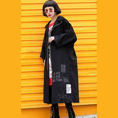 Elegant black Coats plus size hooded Coat Fashion zippered drawstring long jackets AT-TCT180917