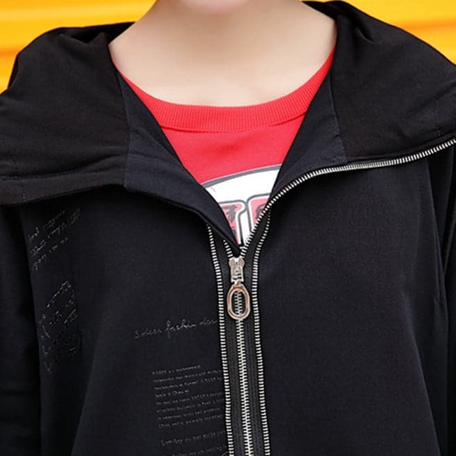 Elegant black Coats plus size hooded Coat Fashion zippered drawstring long jackets AT-TCT180917