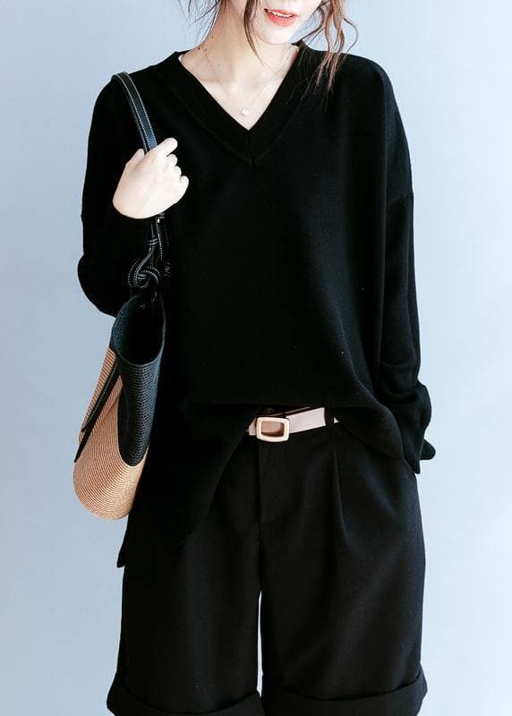Elegant black clothes For Women v neck side open fall blouse NTP201026