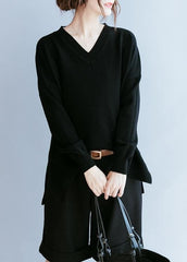 Elegant black clothes For Women v neck side open fall blouse NTP201026