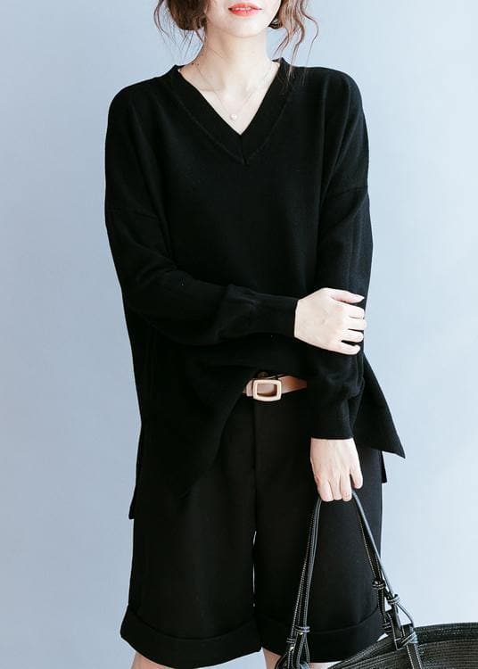 Elegant black clothes For Women v neck side open fall blouse NTP201026