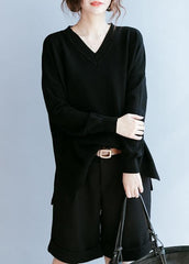 Elegant black clothes For Women v neck side open fall blouse NTP201026
