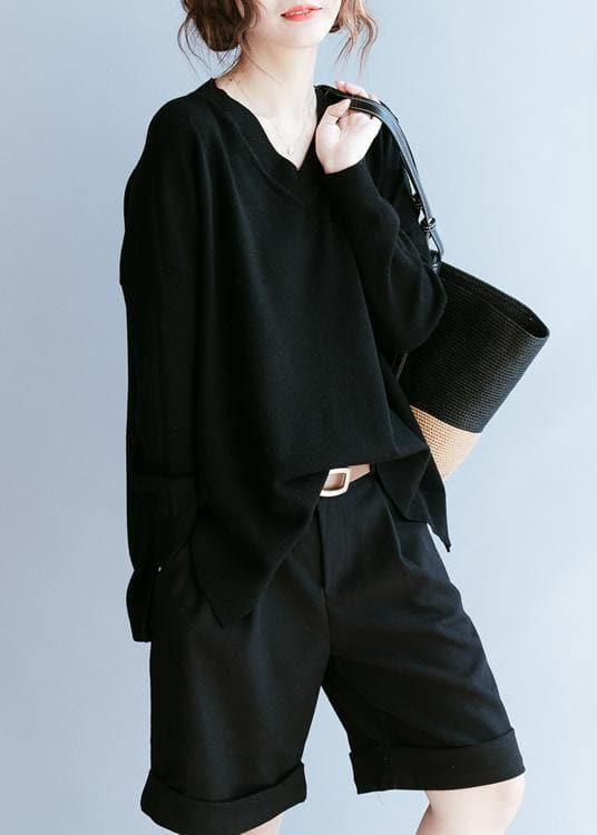 Elegant black clothes For Women v neck side open fall blouse NTP201026