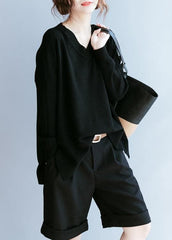 Elegant black clothes For Women v neck side open fall blouse NTP201026
