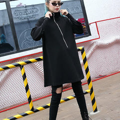 Elegant black cotton blended Midi-length t shirt oversized high neck t shirt 2018 zippered clothing t shirt AT-HTP180917