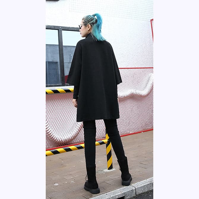 Elegant black cotton blended Midi-length t shirt oversized high neck t shirt 2018 zippered clothing t shirt AT-HTP180917