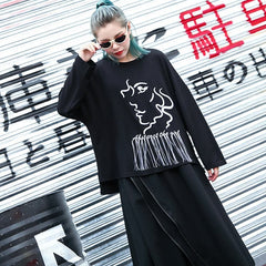 Elegant black t shirt oversize o neck embroider fabric cotton blended t shirt casual tassel baggy t shirt AT-LTP180917