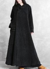 Elegant black woolen outwear plus size clothing stand collar asymmetric long coat TCT201110