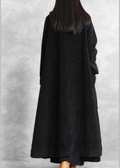 Elegant black woolen outwear plus size clothing stand collar asymmetric long coat TCT201110