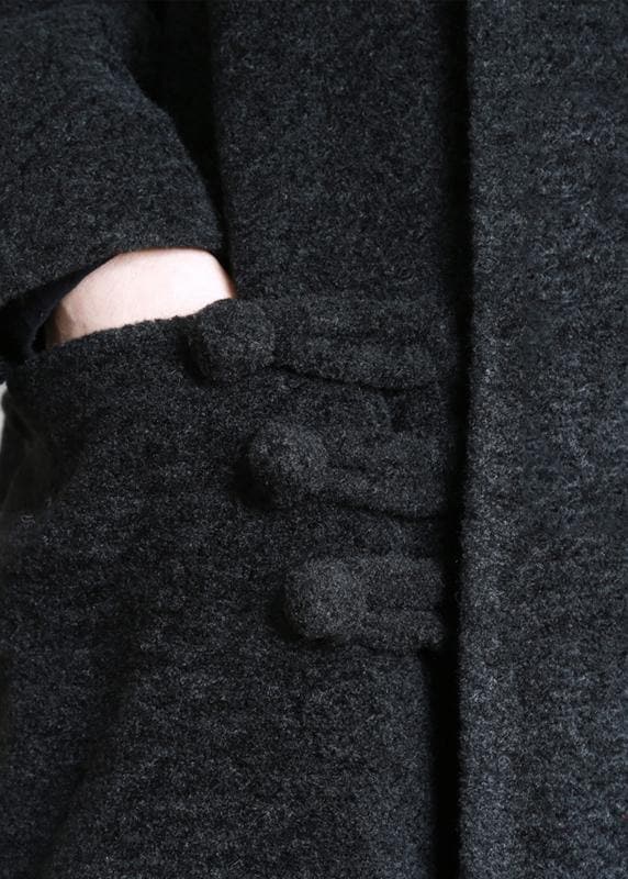 Elegant black woolen outwear plus size clothing stand collar asymmetric long coat TCT201110