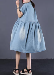 Elegant denim blue cotton clothes Women Cinched pockets long summer Dresses WG-SDM190711