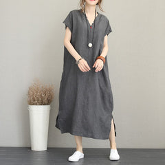 Elegant gray cotton dress trendy plus size v neck caftans 2018 side open kaftans SDL180727