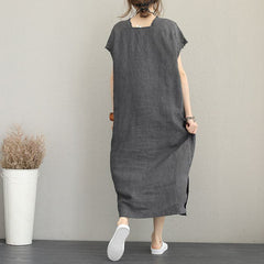 Elegant gray cotton dress trendy plus size v neck caftans 2018 side open kaftans SDL180727
