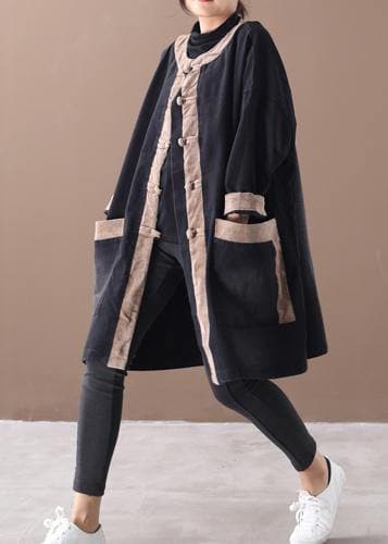 Elegant hooded Chinese Button Fashion clothes denim black patchwork khaki Plus Size Clothing coats WG-TCT191018