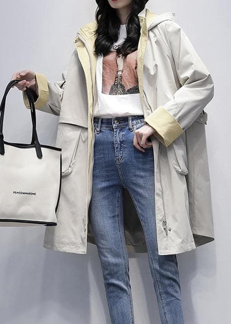 Elegant hooded Letter Fashion clothes For Women beige oversized coats TCT201207