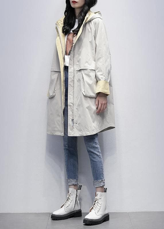 Elegant hooded Letter Fashion clothes For Women beige oversized coats TCT201207