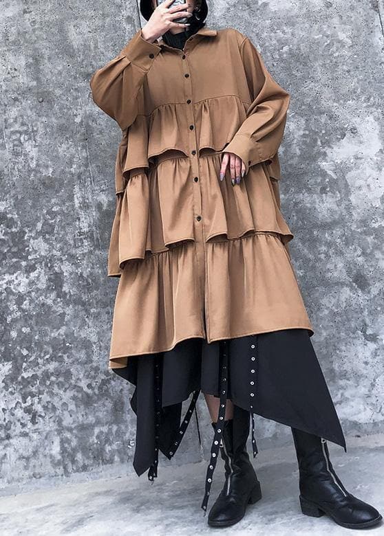 Elegant layered Cotton spring clothes For Women design khaki Dresses AT-AM-FDL200120