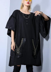 Elegant o neck Batwing Sleeve Cotton clothes Stitches Fashion Ideas black Dress Summer AT-SDM190411